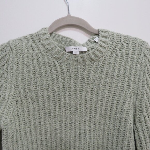 VINCE Crimped Cotton Crew Neck Sweater in White Jade Cropped Minimal Size XS NWT - Picture 3 of 14
